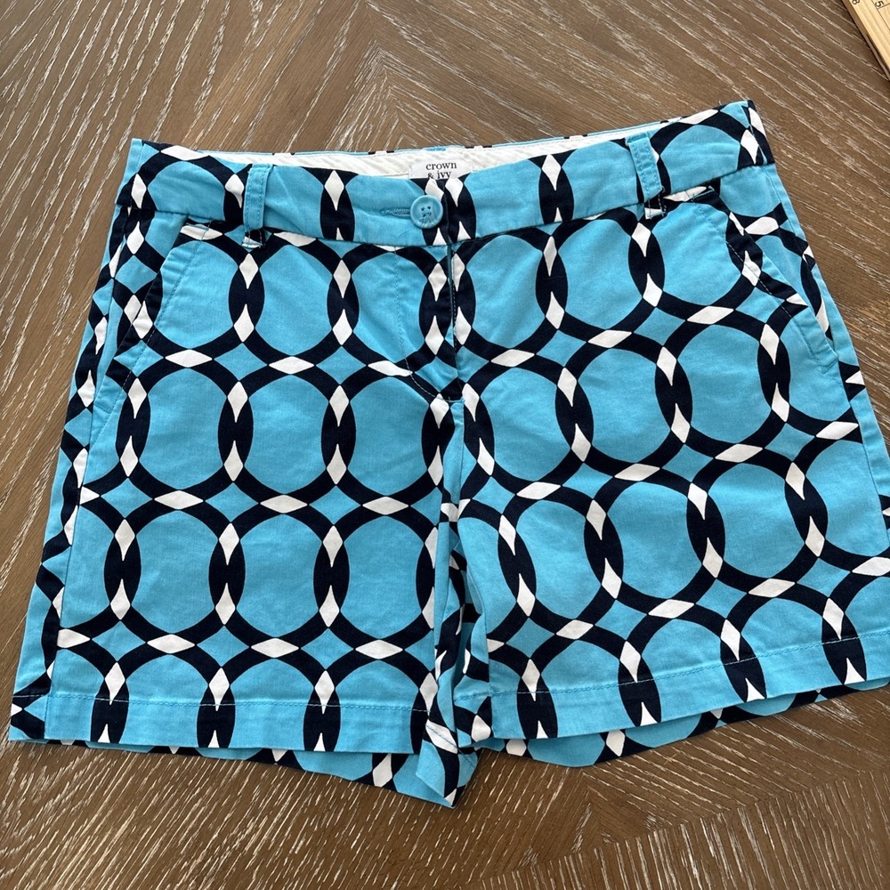 Crown & Ivy 4 TURQUOISE Geometric Pattern Shorts Women's EXCELLENT Fast Shipping
